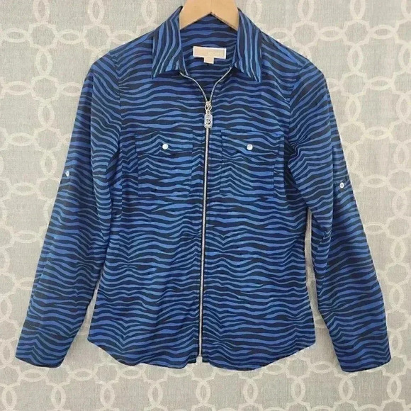 Micheal Kors Zebra Striped Full Zip Women's Long Sleeve Shirt S - Picture 1 of 8